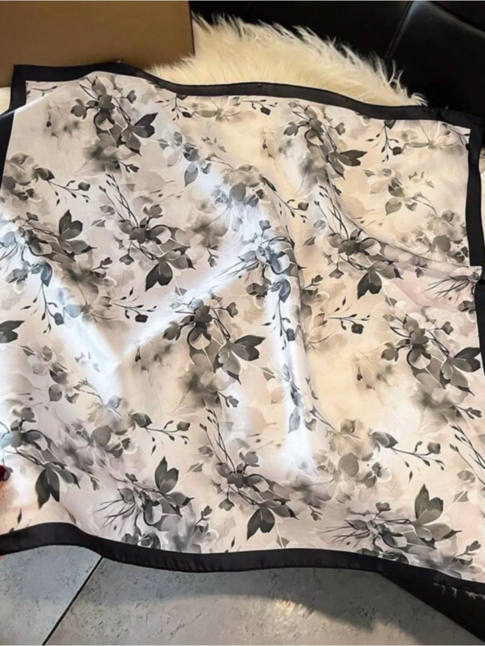 Luxe floral silky wild rag, black + greyscale feminine pattern • new!